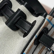 BIRKIN SHOULDER 29 IN BLACK CALFSKIN ÉCRU/NOIR/FAUVE/NOIR/BLEU ZANZIBAR EMBROIDERY PLAID CANVAS