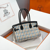BIRKIN SHOULDER 29 IN BLACK CALFSKIN ÉCRU/NOIR/FAUVE/NOIR/BLEU ZANZIBAR EMBROIDERY PLAID CANVAS