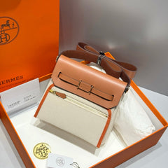 HERMES 25S MINI HERBAG 20 IN BEIGE AND BROWN CANVAS GOLD HARDWARE