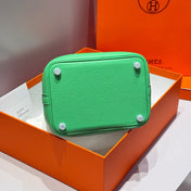 HERMES 25S PICOTIN LOCK 18 IN SPRING GREEN CALFSKIN SILVER HARDWARE