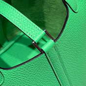 HERMES 25S PICOTIN LOCK 18 IN SPRING GREEN CALFSKIN SILVER HARDWARE