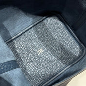 HERMES 25S PICOTIN LOCK 18 IN NAVY BLUE CALFSKIN SILVER HARDWARE