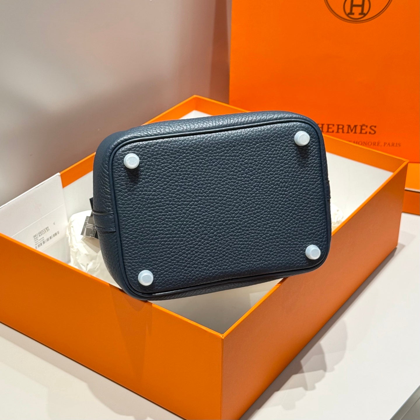 HERMES 25S PICOTIN LOCK 18 IN NAVY BLUE CALFSKIN SILVER HARDWARE