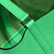 HERMES 25S PICOTIN LOCK 22 IN SPRING GREEN CALFSKIN SILVER HARDWARE