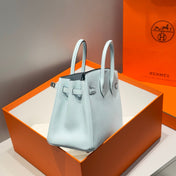 HERMES 25S MEDIUM BIRKIN 25 IN CLOUD BLUE CALFSKIN SILVER HARDWARE