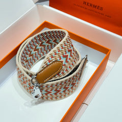 25S HERMES SANGLE ALLEGRO BAG STRAP CORNALINE 85 IN CANVAS SILVER HARDWARE