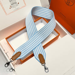 25S HERMES SANGLE ALLEGRO BAG STRAP BLUE 85 IN CANVAS SILVER HARDWARE