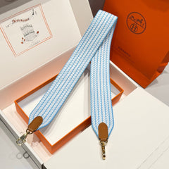 25S HERMES SANGLE ALLEGRO BAG STRAP BLUE 85 IN CANVAS GOLD HARDWARE
