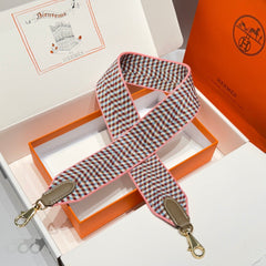 25S HERMES BAG STRAP GREEN AND PINK PATTERN 85 IN CANVAS GOLD HARDWARE