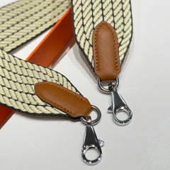 25S HERMES BAG STRAP LIGHT YELLOW 85 IN CANVAS SILVER HARDWARE