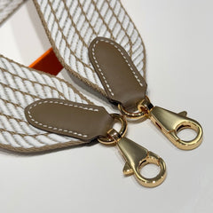 25S HERMES BAG STRAP BROWN AND WHITE PATTERN 85 IN CANVAS GOLD HARDWARE