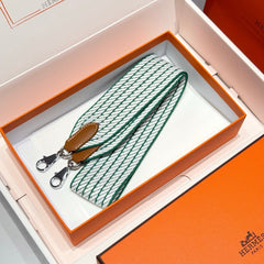 25S HERMES BAG STRAP WHITE AND DEEP SEA GREEN 85 IN CANVAS SILVER HARDWARE