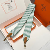 25S HERMES BAG STRAP WHITE AND DEEP SEA GREEN 85 IN CANVAS GOLD HARDWARE