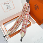 25S HERMES BAG STRAP ORANGE AND RED PATTERN 85 IN CANVAS SILVER HARDWARE