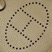 HERMES 25S MINI EVELYNE 18 IN BEIGE MARFA PATTERNED STRAP CALFSKIN SILVER HARDWARE