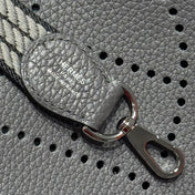 HERMES 25S MINI EVELYNE 18 IN CHARCOAL GRAY PATTERNED STRAP CALFSKIN SILVER HARDWARE