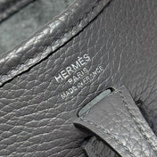 HERMES 25S MINI EVELYNE 18 IN CHARCOAL GRAY PATTERNED STRAP CALFSKIN SILVER HARDWARE