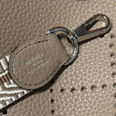 HERMES 25S MINI EVELYNE 18 IN ETOUPE EPSOM PATTERNED STRAP CALFSKIN SILVER HARDWARE