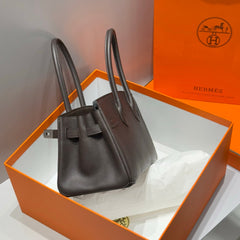 HERMES 25S SHOULDER BIRKIN 29 IN CHARCOAL BROWN CALFSKIN SILVER HARDWARE