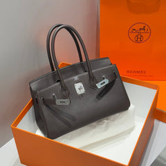 HERMES 25S SHOULDER BIRKIN 29 IN CHARCOAL BROWN CALFSKIN SILVER HARDWARE