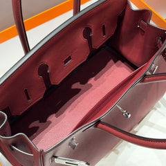 HERMES 25S SHOULDER BIRKIN 29 IN BURNT RED CALFSKIN SILVER HARDWARE