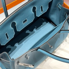 HERMES 25S SHOULDER BIRKIN 29 IN DENIM BLUE CALFSKIN SILVER HARDWARE