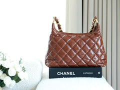 CHANEL 25S HOBO BAG 32 CM IN BROWN LAMBSKIN WITH GOLD HARDWARE