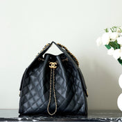 CHANEL 25S HOBO BAG 40 CM IN BLACK LAMBSKIN WITH GOLD HARDWARE