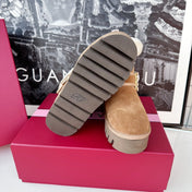 VIV' WINTER FUR STRASS BUCKLE ANKLE BOOTS IN TAN BROWN SUEDE