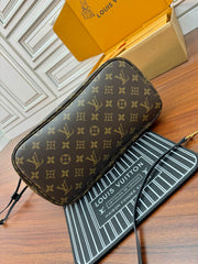 NEVERFULL INSIDE OUT MM BAG 31 IN BROWN MONOGRAM COATED CANVAS AND CALFSKIN