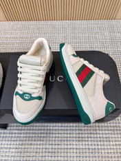 GUCCI 26S MESH SNEAKERS IN LIGHT BEIGE AND GREEN LEATHER