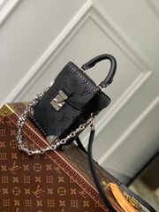 CAMERA BOX BAG 17 IN BLACK MONOGRAM EMBOSSED CALFSKIN SILVER CHAIN