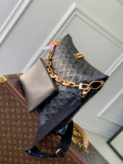 COUSSIN MM 38 IN BLACK MONOGRAM EMBOSSED CALFSKIN GOLD HARDWARE
