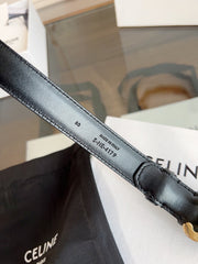 TRIOMPHE BELT 24MM IN GLOSSY BLACK CALFSKIN WITH GOLD BUCKLE