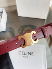 TRIOMPHE BELT 24MM IN WINE RED CALFSKIN WITH GOLD BUCKLE