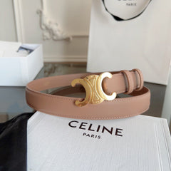 TRIOMPHE BELT 24MM IN BEAVER BROWN CALFSKIN WITH GOLD BUCKLE