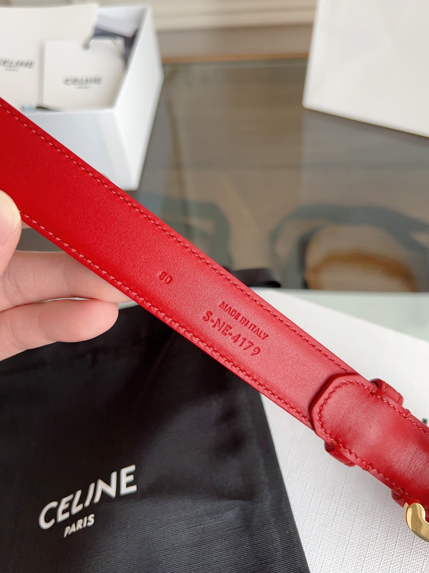 TRIOMPHE BELT 24MM IN RED CALFSKIN WITH GOLD BUCKLE