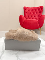 BALENCIAGA 25S SOFT FUR SLIPPERS IN LIGHT BROWN FUR WITH RHINESTONE BOW