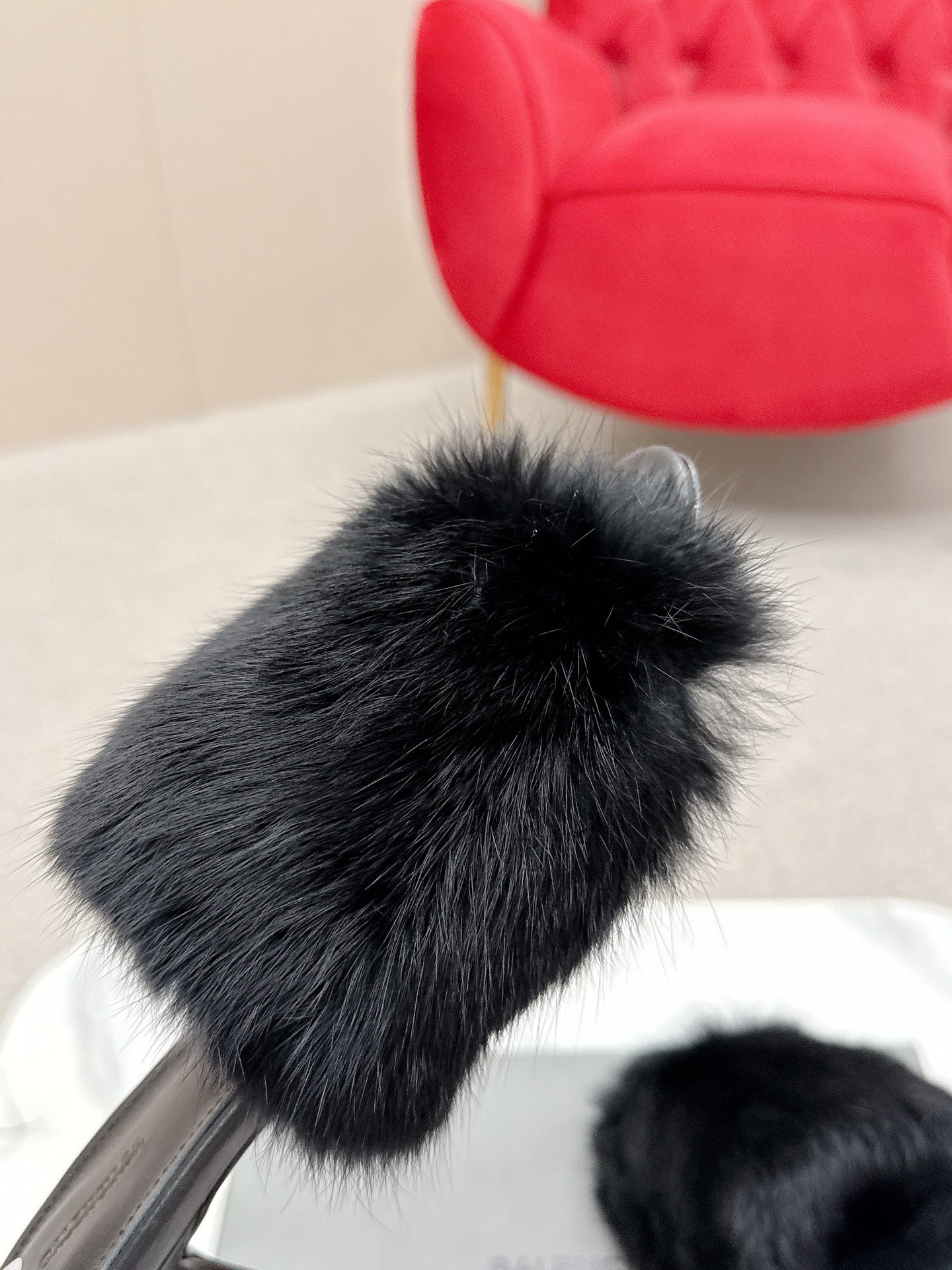 BALENCIAGA 25S HIGH HEEL SANDALS 65 MM IN BLACK LAMBSKIN AND FUR