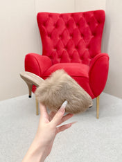 BALENCIAGA 25S HIGH HEEL SANDALS 65 MM IN LIGHT BROWN LAMBSKIN AND FUR