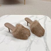 BALENCIAGA 25S HIGH HEEL SANDALS 65 MM IN LIGHT BROWN LAMBSKIN AND FUR
