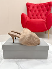 BALENCIAGA 25S HIGH HEEL SANDALS 65 MM IN LIGHT BROWN LAMBSKIN AND FUR