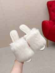 BALENCIAGA 25S HIGH HEEL SANDALS 65 MM IN WHITE LAMBSKIN AND FUR