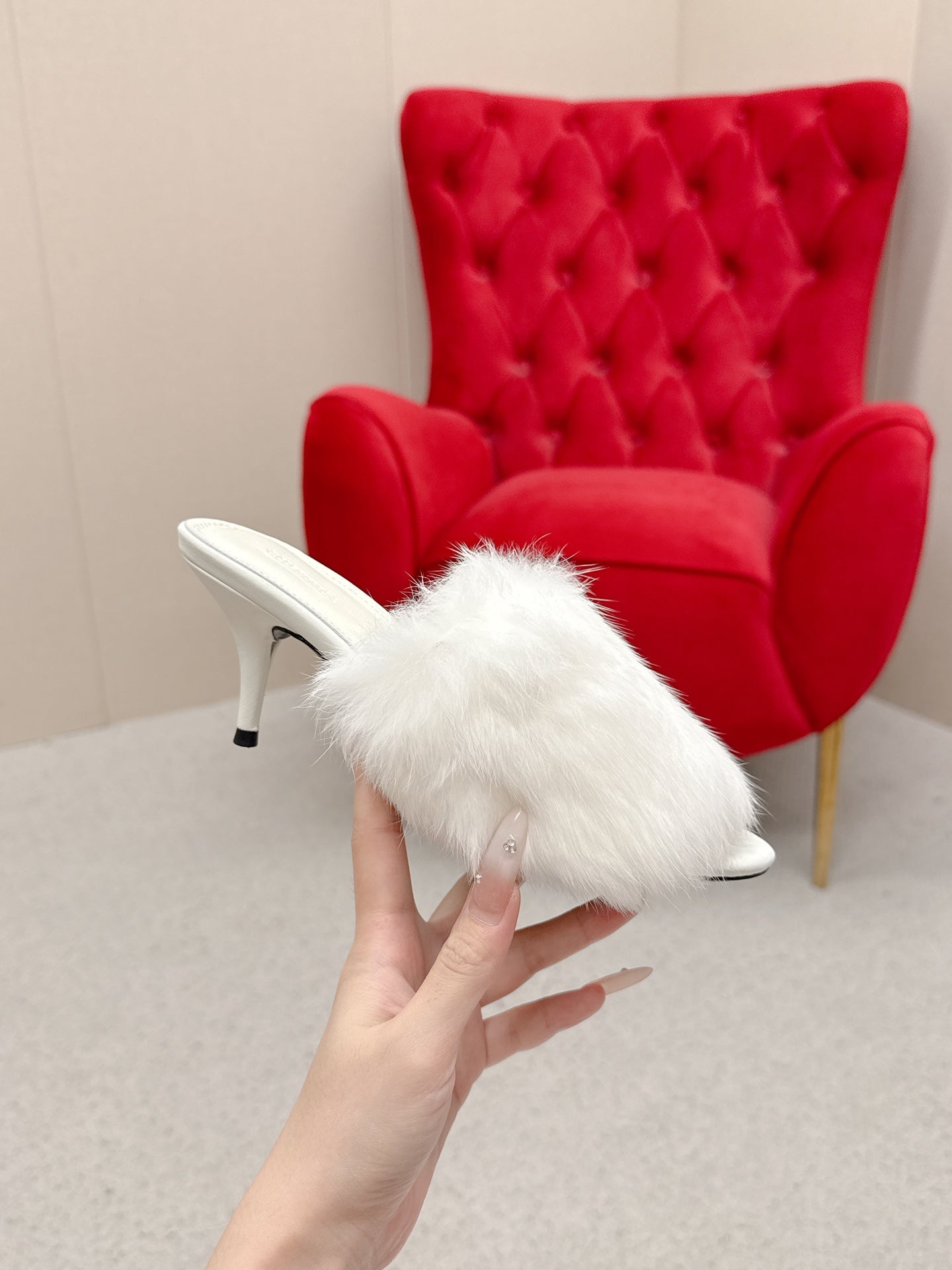 BALENCIAGA 25S HIGH HEEL SANDALS 65 MM IN WHITE LAMBSKIN AND FUR