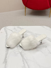 BALENCIAGA 25S HIGH HEEL SANDALS 65 MM IN WHITE LAMBSKIN AND FUR
