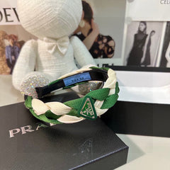 BRAIDED HEADBAND IN GREEN AND WHITE FABRIC 316685
