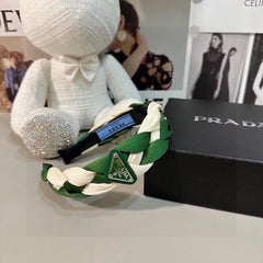 BRAIDED HEADBAND IN GREEN AND WHITE FABRIC 316685