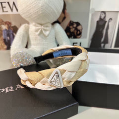 BRAIDED HEADBAND IN WHITE AND BEIGE FABRIC 316686