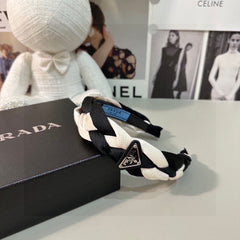 BRAIDED HEADBAND IN WHITE AND BLACK FABRIC 316687