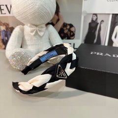BRAIDED HEADBAND IN WHITE AND BLACK FABRIC 316687